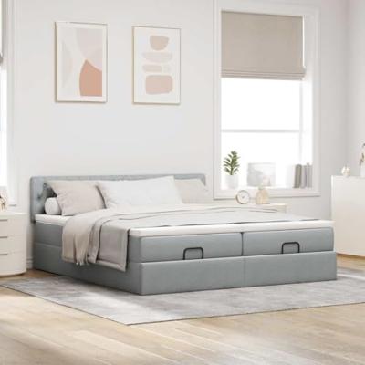 Ottoman bed met matrassen 180x200cm stof lichtgrijs Ottoman bed met matrassen 180x200cm stof lichtgrijs