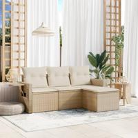 4-delige Loungeset met kussens poly rattan beige - thumbnail