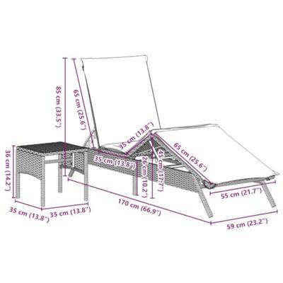 Ligbedden 2 st met tafel poly rattan lichtgrijs - thumbnail