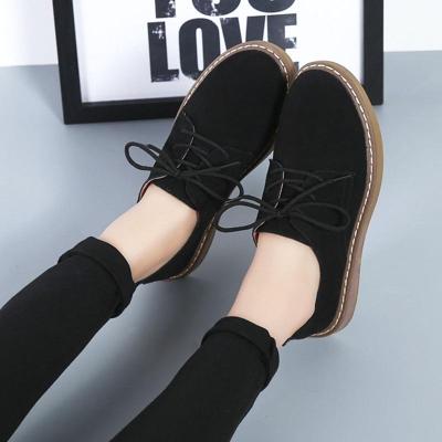 Suede platte bodem Lace-up slijtage resistente mode casual schoenen voor vrouw (kleur: zwart formaat: 39)