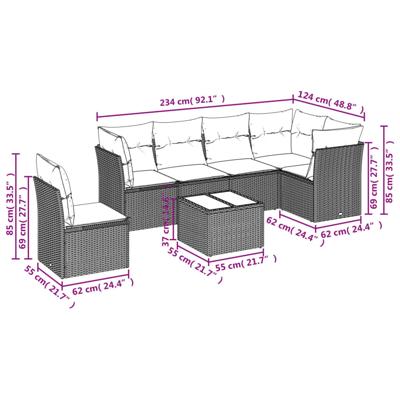 7-delige Loungeset met kussens poly rattan grijs - thumbnail