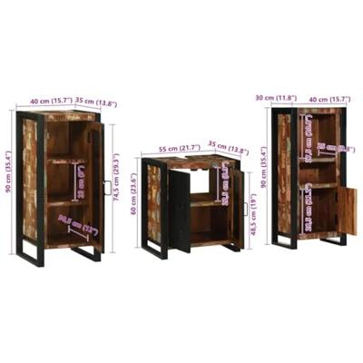 Badkamermeubelset met lade 3 pcs Massief Gerecycled Hout