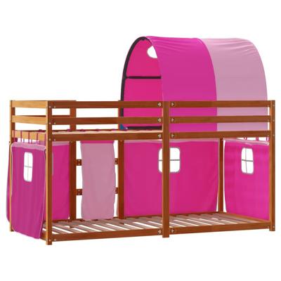 Stapelbed met gordijnen 75x190 cm grenenhout roze