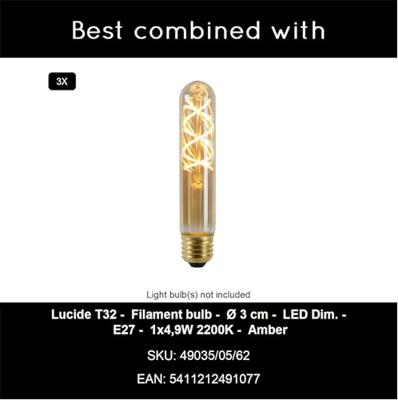 Lucide LAMBRES - Hanglamp - 3xE27 - Taupe