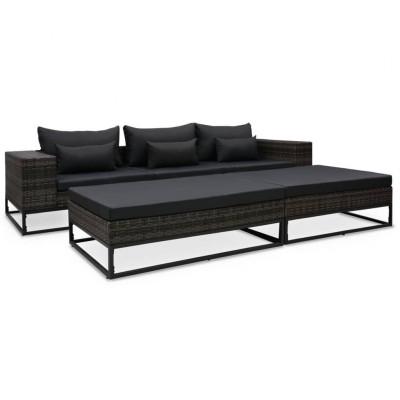 5-delige Loungeset met kussens poly rattan grijs 5-delige Loungeset met kussens poly rattan grijs