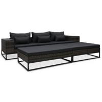 5-delige Loungeset met kussens poly rattan grijs - thumbnail