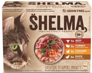 SHELMA with turkey, duck, chicken and beef in sauce - nat kattenvoer - 12x85g