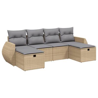 6-delige Loungeset met kussens poly rattan beige