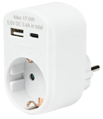USB + USB-C lader wit met randaarde adapter 17W - 9540141
