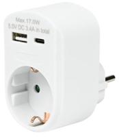 USB + USB-C lader wit met randaarde adapter 17W - 9540141 - thumbnail