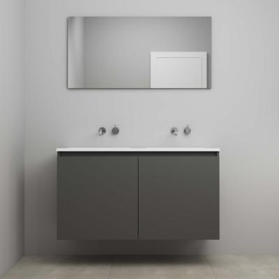 On-Line Badkamermeubelset - 120 cm - Voorgemonteerd - Greeploos 2 Deuren - Acryl Wastafel - Kraangat naar Keuze - Spiegel - Mat Antraciet