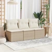 Tuinbank 3-zits met kussens poly rattan beige - thumbnail