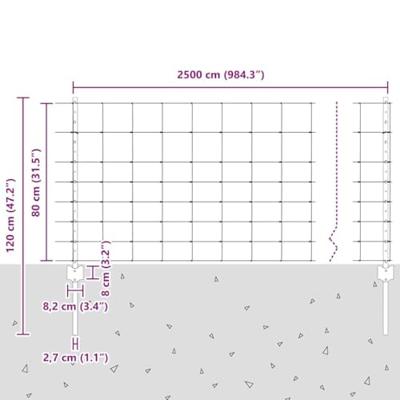 VidaXL Hek met paal zilver 0,8 x 25 m staal