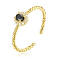 Chique Elenza Goudkleurige Ring met Zwarte Kristallen - Luxueuze Glans voor Dames - thumbnail