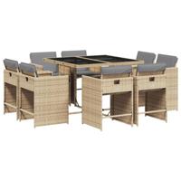 9-delige Tuinset met kussens poly rattan gemengd beige - thumbnail