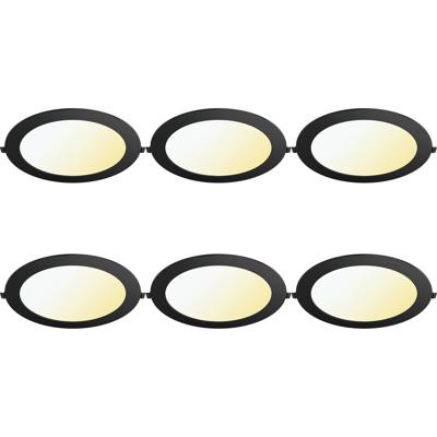 LED Downlight Inbouwspot Dimbaar 6 Stuks - Brinton Thin - 18W 1800lm 120° Bundelhoek - Aanpasbare Lichtkleur 3000K-4000K-6500K - IP40 - Rond - Zwart - Ø229mm Buitenmaat - Ø205mm Zaagmaat