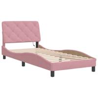 Bedframe met LED zonder matras fluweel roze 100x200 cm - thumbnail