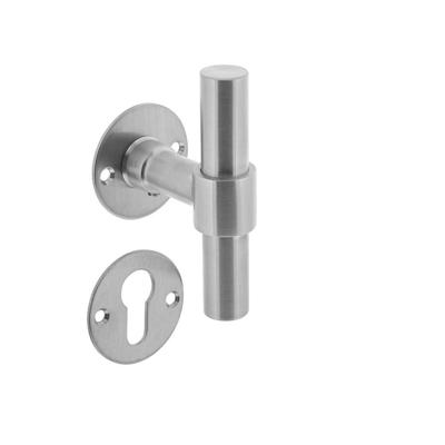 Deurkruk L/T recht met rozet ø50x2mm en cilinderrozetten rvs Deurkruk L/T recht met rozet ø50x2mm en cilinderrozetten rvs