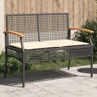 Tuinbank met kussen poly rattan en acaciahout zwart - thumbnail