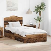 Bedframe met hoofdeinde Oudhout 90 x 190 cm Bewerkt hout - thumbnail