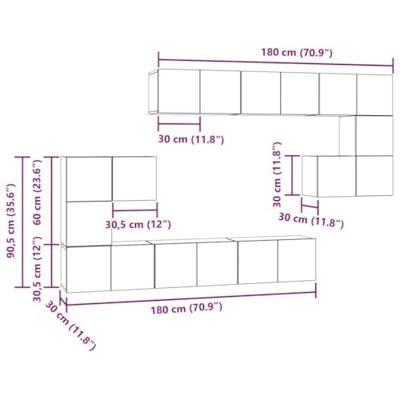Tv-meubelset 10 pcs Oud hout 180 x 30 x 90.5 cm Bewerkt hout