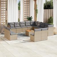 14-delige Loungeset met kussens poly rattan beige - thumbnail