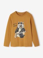 Oeko-Tex® fun T-shirt met lange mouwen en kattenmotief voor jongens pecannoot - thumbnail