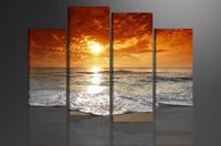 Schilderij - Strand/Sunset, Oranje, 130X80cm, 4luik - thumbnail