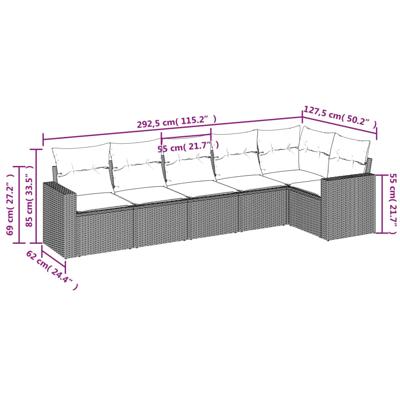 7-delige Loungeset met kussens poly rattan zwart - thumbnail