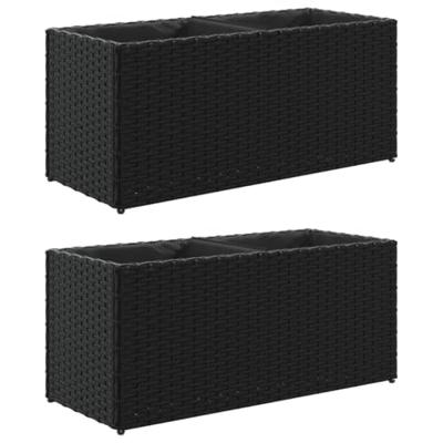 VidaXL Plantenbakken met 2 potten 2 st 72x30x32 cm poly rattan zwart VidaXL Plantenbakken met 2 potten 2 st 72x30x32 cm poly rattan zwart