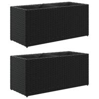 VidaXL Plantenbakken met 2 potten 2 st 72x30x32 cm poly rattan zwart - thumbnail