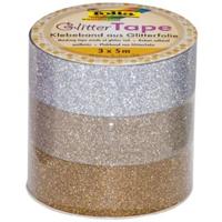 Folia glittertape zilver en goud rolletje met 3 stuks - thumbnail