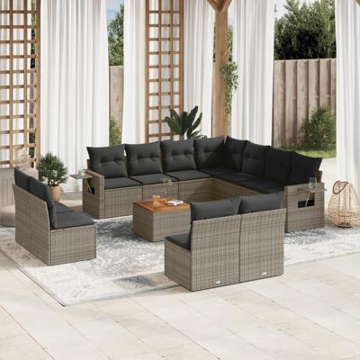 12-delige Loungeset met kussens poly rattan grijs