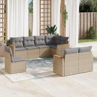 8-delige Loungeset met kussens poly rattan gemengd beige - thumbnail