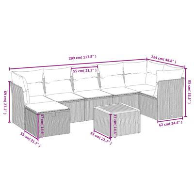 8-delige Loungeset met kussens poly rattan zwart - thumbnail