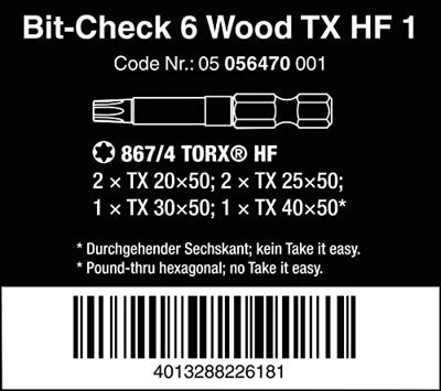 Wera Bit-Check 6 Wood TX HF 1 | 6-delig 05056470001 - thumbnail