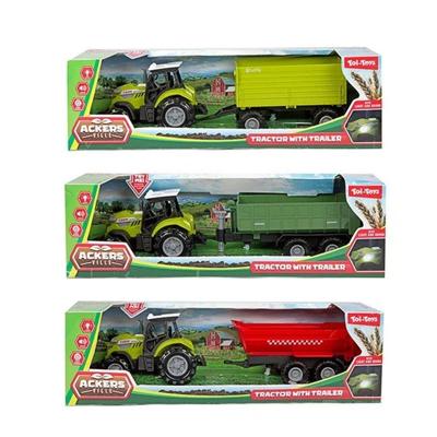 Toi-Toys ackers ville tractor met aanhanger + licht en geluid assorti