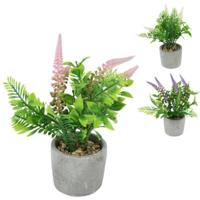 Kunstplant lavendel in cementen pot 22 cm 3 assorti | 12 stuks - thumbnail