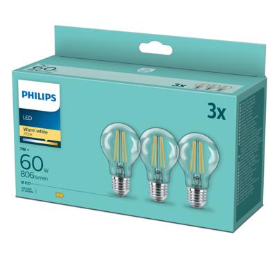 Philips LED 77777700 LED-lamp Energielabel E (A - G) E27 Peer 7 W = 60 W Warmwit (Ø x h) 6 cm x 110 mm 3 stuk(s)