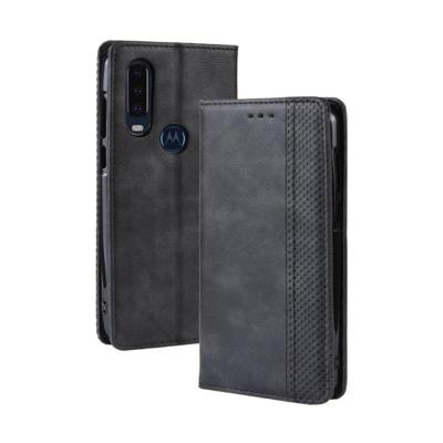 Magnetische Buckle retro Crazy Horse textuur horizontale Flip lederen case voor Motorola één actie met houder & kaartsleuven & fotolijstjes (zwart)