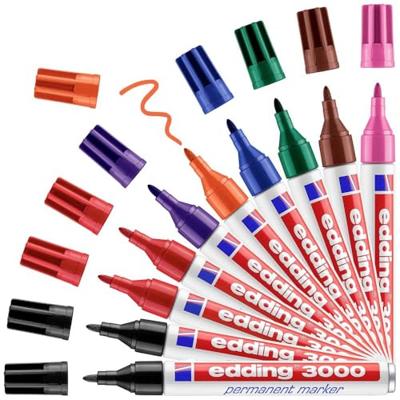 Edding 4-3000-10999 Permanent marker Zwart, Rood, Blauw, Groen, Oranje, Bruin, Violet, Roze Watervast: Ja