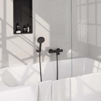 Opbouw baddouche thermostaatkraan SET 04 - Mat zwart met wandhouder, handdouche en doucheslang - thumbnail