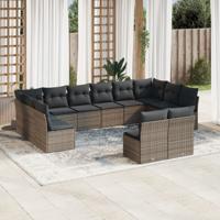 13-delige Loungeset met kussens poly rattan grijs - thumbnail