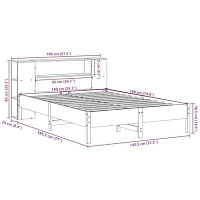 Bed met boekenkast zonder matras grenenhout wit 140x190 cm