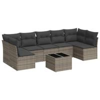 8-delige Loungeset met kussens poly rattan grijs - thumbnail