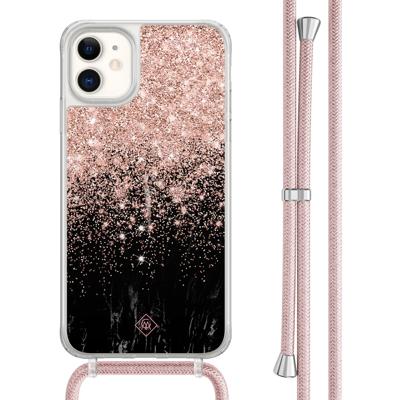 iPhone 11 hoesje met rosegoud koord - Marmer twist