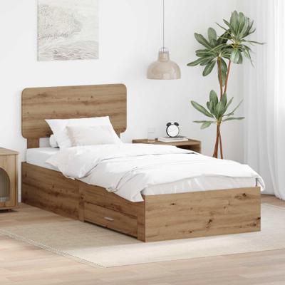 Bedframe met hoofdeinde Artisan Eiken 90 x 200 cm Bewerkt hout