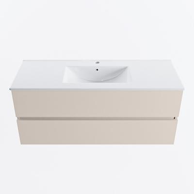 MONDIAZ VICA 120cm badmeubel onderkast Linen 2 lades. Wastafel DENIA midden 1 kraangat, kleur Glanzend Wit.