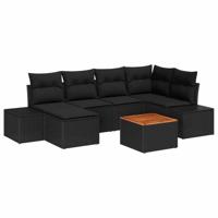 Tuinbankenset met kussen 7 pcs Zwart poly rattan - thumbnail