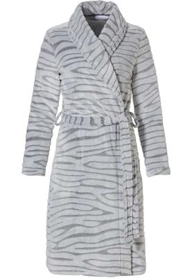 Licht grijze damesbadjas met dierenprint - fleece-(40-42) M
